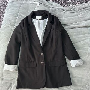 Black Medium Dynamite Blazer with Blue Pinstripe Lined Sleeves